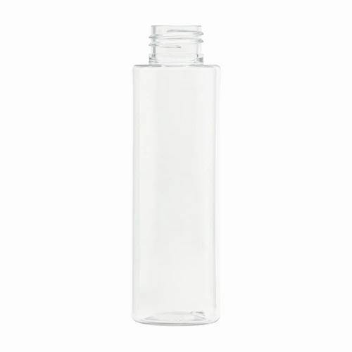 Clear plastic bottle; moisture-resistant and durable; suitable for hotel amenities, travel-size liquids, testers, gels, lotions, cleansing milks, and lightweight scrubs; 100 ml PET, 24/410 neck finish.