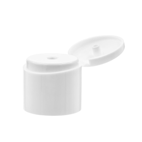 Flip-top closure, white, aesthetic design, quick and convenient to use, made of plastic; suitable for shampoos, shower gels, skincare products, and household chemicals; 24/410 thread, FTWH 24/410.