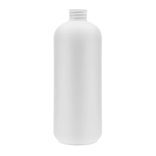 White 500 ml HDPE bottle—lightweight and durable—suitable for cosmetics, liquid formulations, shampoos, lotions, cleaning agents, household chemicals, and liquid fertilizers; 500 ml HDPE, 28/410 neck finish.