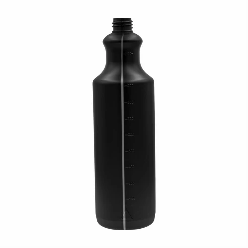 Black 1000 ml bottle; durable and convenient with an ergonomic shape and comfortable grip; suitable for detailing, automotive use, and chemicals; 28/410 thread; 1000 ml HDPE BL28/410.