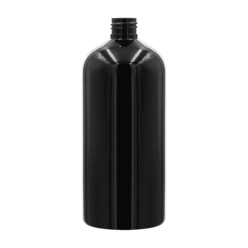 Black 500 ml PET bottle; aesthetic, functional packaging with a premium look; suitable for cosmetics and liquid products; 24/410 neck finish; 500 PETBRBL 24/410.
