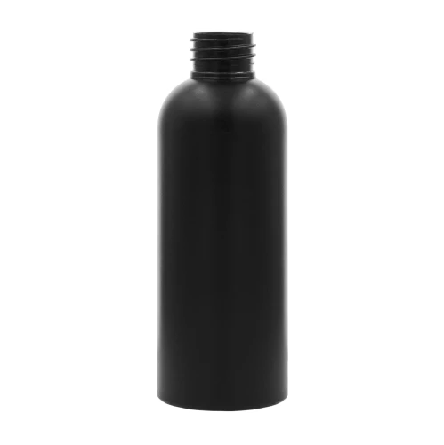 Black 250ml HDPE bottle, suitable for cosmetics, chemical products, and pharmaceuticals; durable; ideal for shampoos, conditioners, and cleaning agents; 28/410 thread; 250HDPEBRBL 28/410.