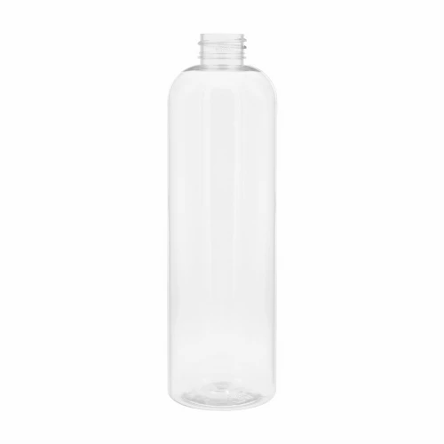 Clear 500 ml PET bottle; lightweight and durable; suitable for the cosmetics, chemical, and hygiene industries; versatile application; 28/410 neck finish; 500 PETTBR 28/410.