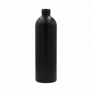 Tall, slender black HDPE bottle, 500 ml, 28/410 neck finish